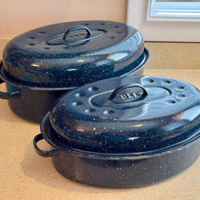 (2) Enameled Steel Roasters