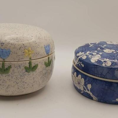 (2) Floral-patterned Dishes With Lids