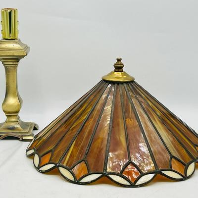 Stained Glass Lampshade & Heavy Metal Base — READ DESCRIPTION