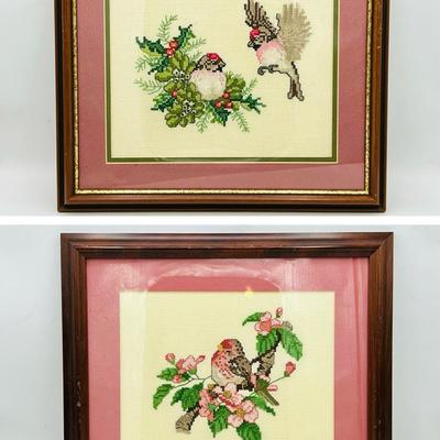 (2) Bird Needlepoint Art