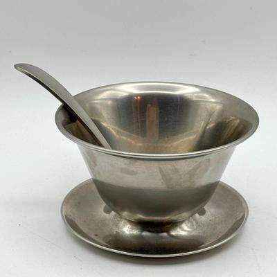 Stainless Steel Bowl W Attached Under plate & Spoon