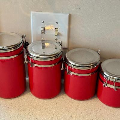 (4) Red Kitchen Canisters