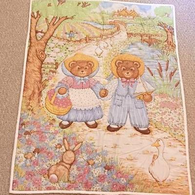 Vintage Storybook Bears Victoria Theodore Baby Quilted Blanket