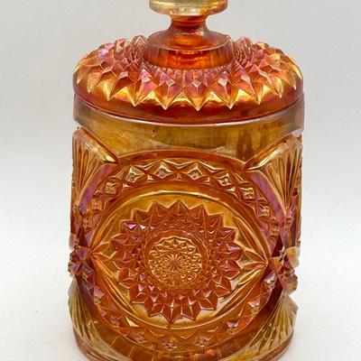 vintage Imperial Marigold Carnival Glass Hobstar Cookie Biscuit Jar