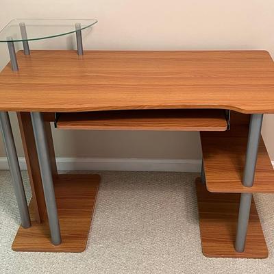 Desk with Pull-Out Keyboard Tray & Glass Shelf