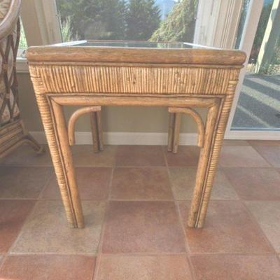 Mid-Late Century Rattan Glass Top Accent Table #2