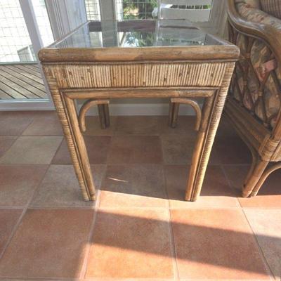 Mid-Late Century Rattan Glass Top Accent Table #1