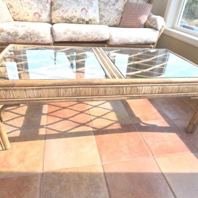 Mid-Late Century Rattan Glass Top Coffee Table 