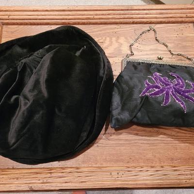 Vintage/Antique Velvet Hat And Purse