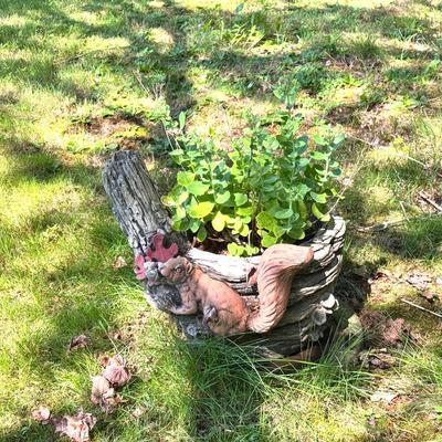 Faux Stump With Squirrel - Planter Pot