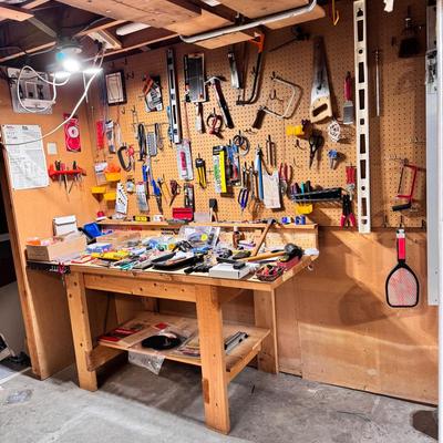 Bench And Wall Of Tools And Supplies 