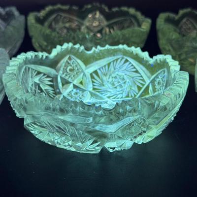 (6) UV Reactive Cut Glass Dessert Bowls 