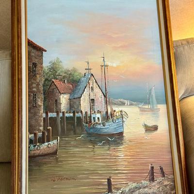 Large Signed W. Sherman Harbor Painting