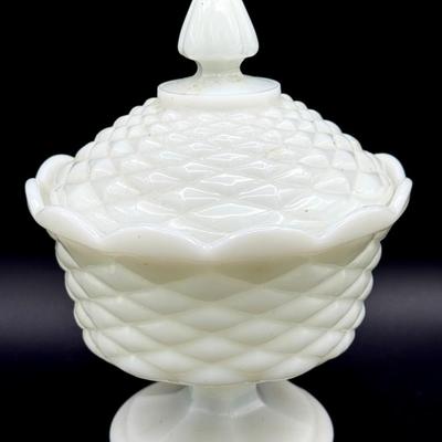 Anchor Hocking Milk Glass Colonial Diamond Candy Dish