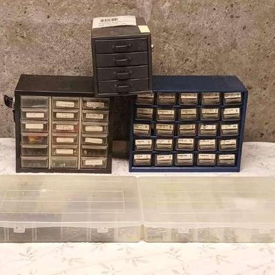 (3) Hardware Caddies & (2) Hardware Containers With Contents 