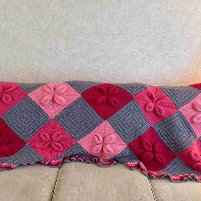 Pink & Gray Crocheted Blanket 