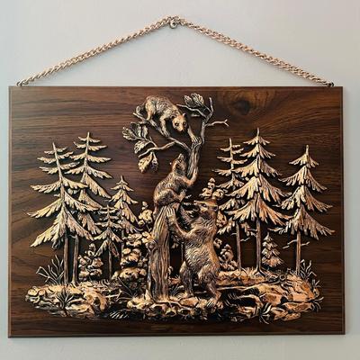 Vintage 1960s Bears in the Woods Raised Relief Art
