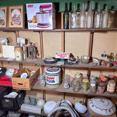 Antique/Vintage Lighting, Kitchen Goods, Bottles & More