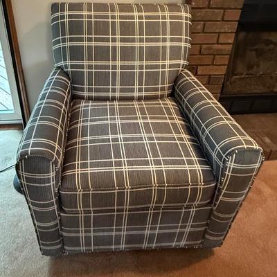 Sale Photo Thumbnail #44: White and Grey plaid swivel armchair