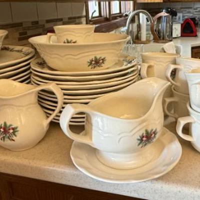 Sale Photo Thumbnail #35: Pfaltzgraff red ribbon stoneware set 