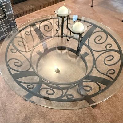 Sale Photo Thumbnail #46: Glass top metal coffee table