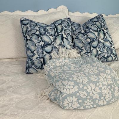 Blue & White Bedding With Pillows 