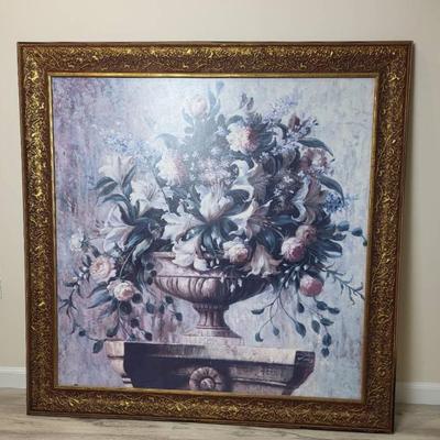 Large Floral Artwork in Ornate Frame