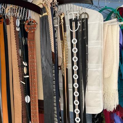 Women’s Belts & Scarves Lot With Organizers 