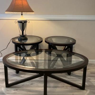 Glass Top Coffee Table and Side Tables with Lamp