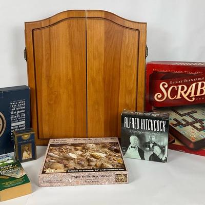 Dartboard and Games Collection with Scrabble and Puzzles