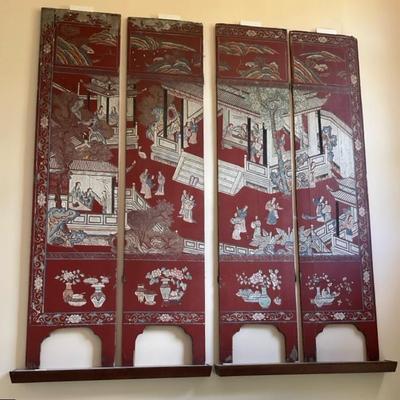 Large Vintage Asian Lacquered Wall Panels