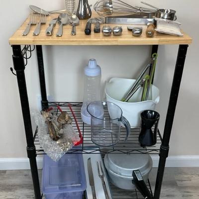 Set of Kitchen Utensils, Bakeware & Rolling Cart