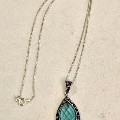 Lot 102-J: Sterling Necklace with Aquamarine Pendant