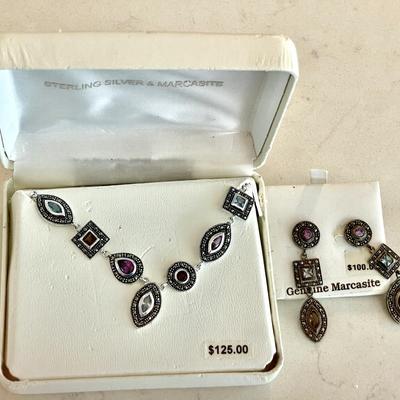 Lot 092-J: Sterling Marcasite Necklace and Earrings