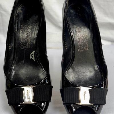 Salvatore Ferragamo Vara Bow Patent Leather Peep-Toe Pumps