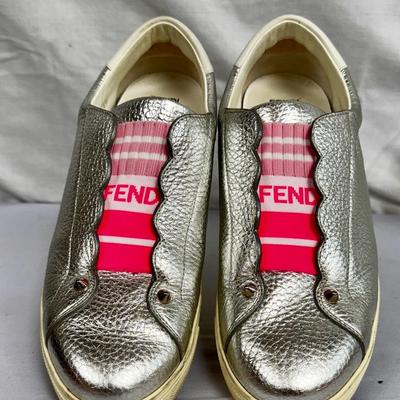 FENDI Metallic Vitello Lurex Rockoclick Slip On Sneakers
