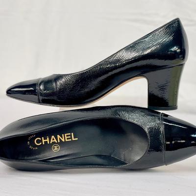 Chanel Patent Goatskin Cap Toe Black Pumps