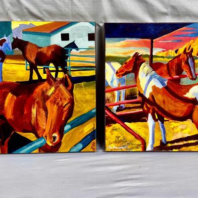 Sorrel Sun & Dusk At Triangle Ranch *signed* Canvas Horse Oil Paintings 