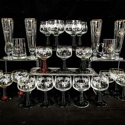 Vintage 25-Piece Glassware Set – Etched Grape & Warsteiner