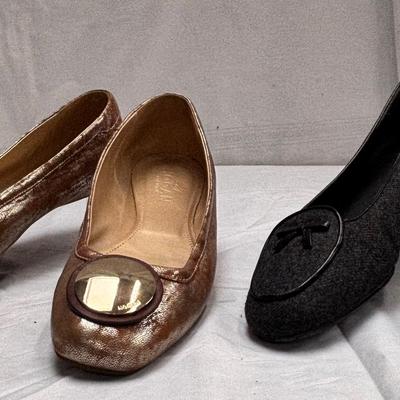 Stuart Weitzman Gray Slip On Loafer Flats & HOGAN Leather Gold Metallic Coquette Ballet Flats
