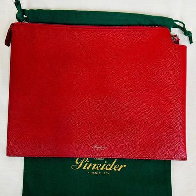 Pineider Medium Nubuck Leather Pouch / Red