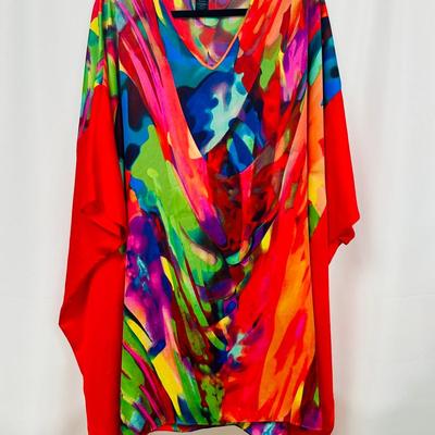 NATORI Red Multi-Color Abstract Print Kimono Size M/M