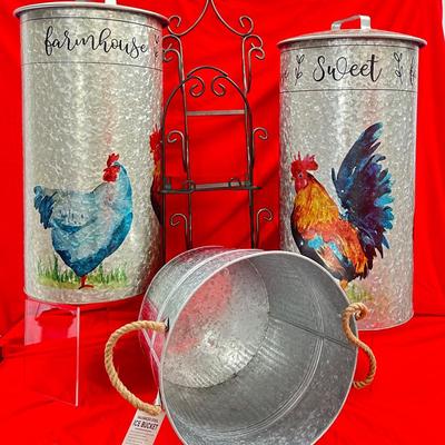 Handsome Chickens On Galvanized Steel Decor