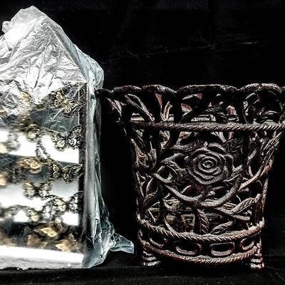 Cast Iron Footed Planter W/ Luminara Butterfly Lantern