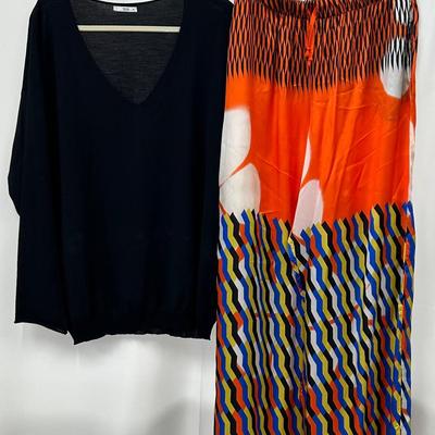 Luxury Statement:  Black Prada V-neck Sweater / Dries Van Noten Pants 