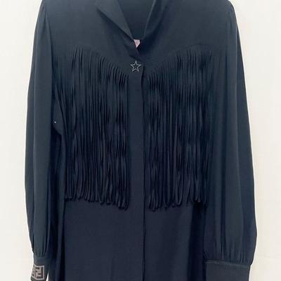 FENDI Fringed Black Shirt Dress Size 46 