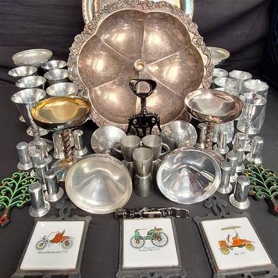 Vintage Silver on Copper Lazy Susan Tray, Oneida Silver Plate Etched Serving Tray, Plator, And More