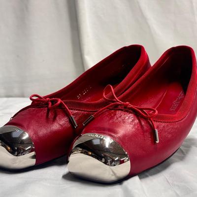 Alexander McQueen Red Leather Ballet Flats, Italy 