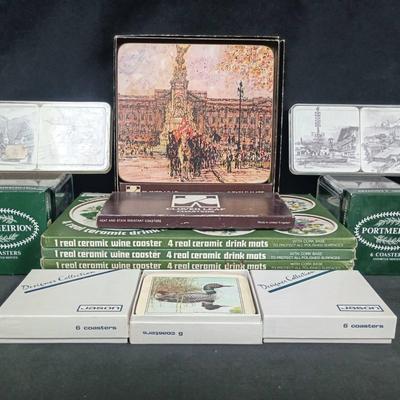 Vintage Coaster Collection – Mixed Ceramic, Cork, and Scenic Drink Mats
