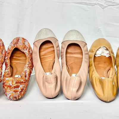 Three Pair Lanvin Ballet Flats Women’s Pink Leather With Silver Capped Toe